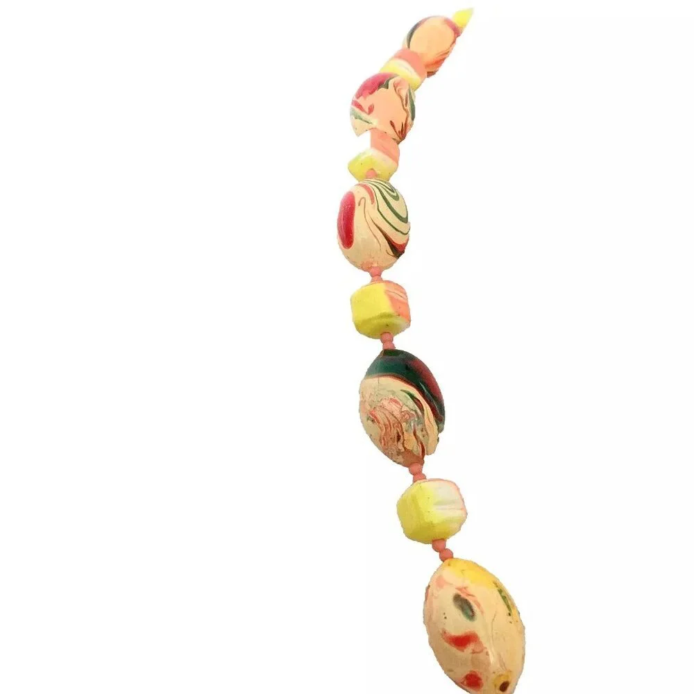Colorful Orange & Yellow Swirl Painted Bead Necklace